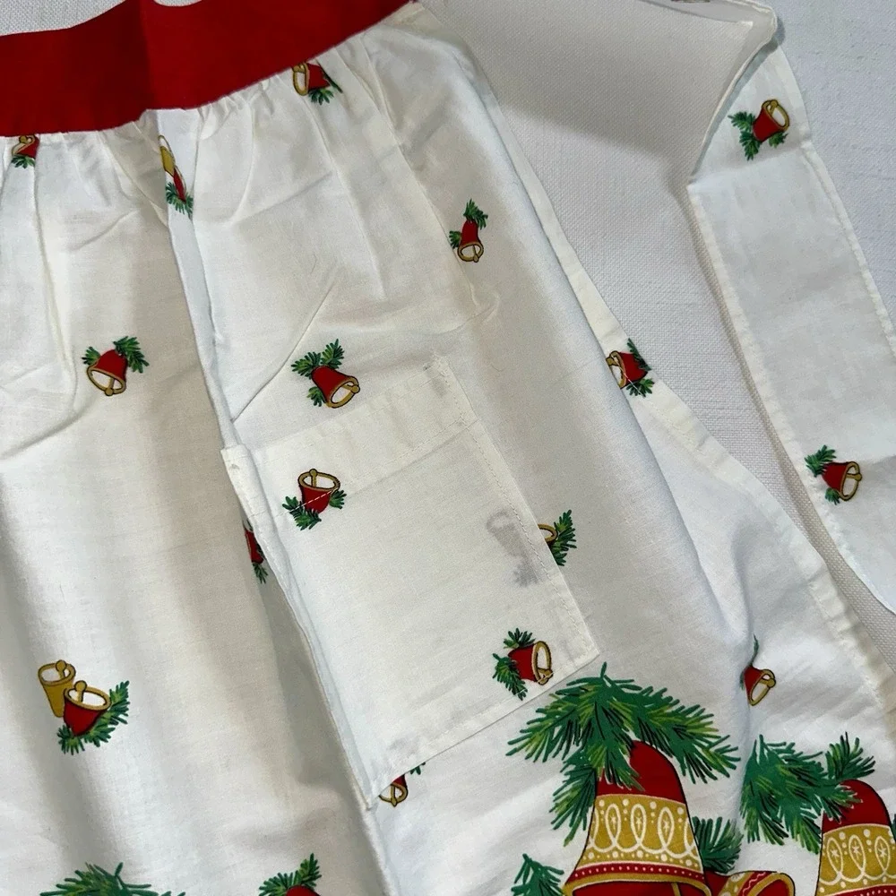 Vtg MCM Christmas Half Apron 1950s Holly Berry Festive Bells 21.5